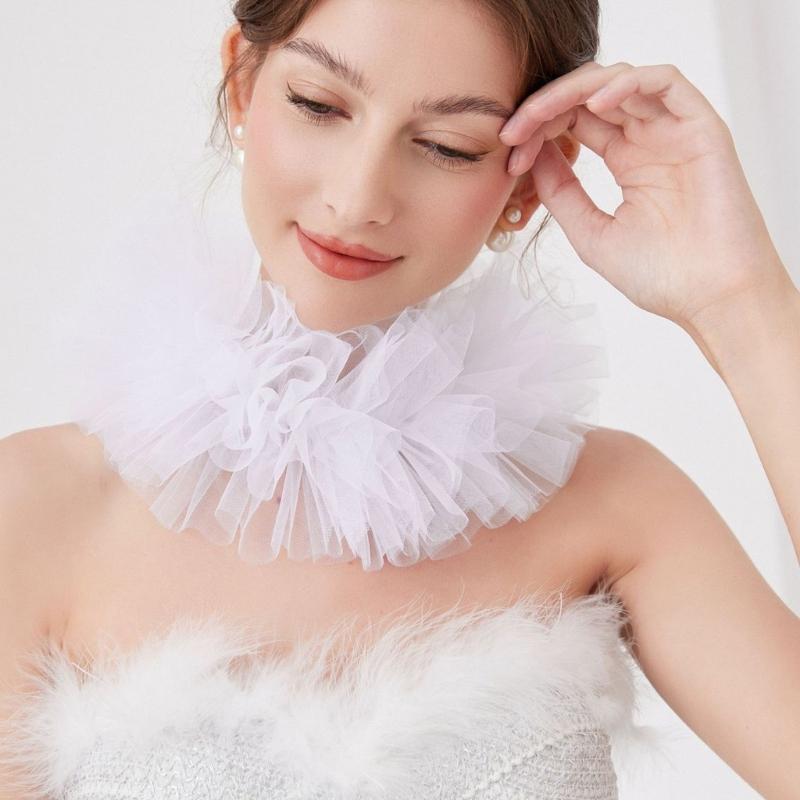 2PCS Lace Courtstyle Ruff Collar for Halloween Costume Accessories Detachable Collar Faux Collar Stage Show Accessories