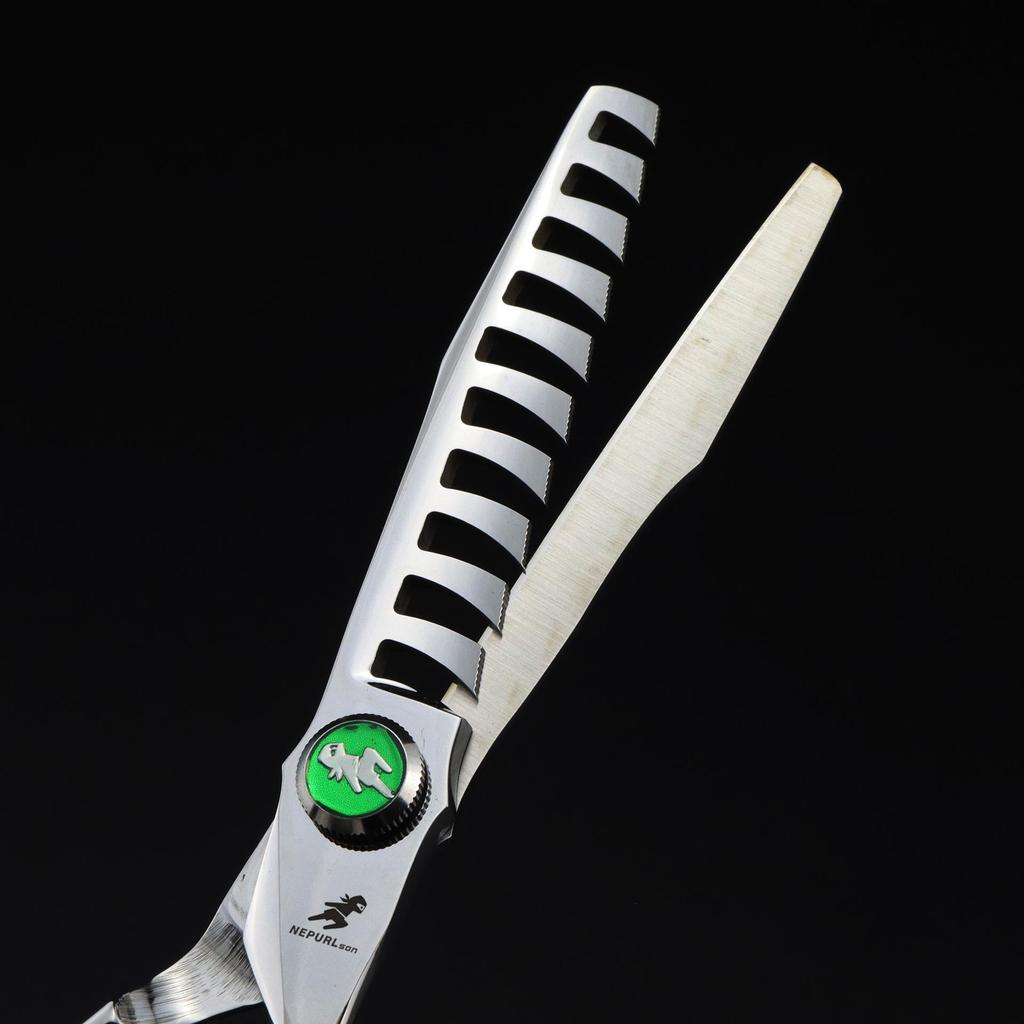 6.0-Inch Serrated Green Gem Hairdressing Scissors - Straight Shears with Antler Fishbone Design