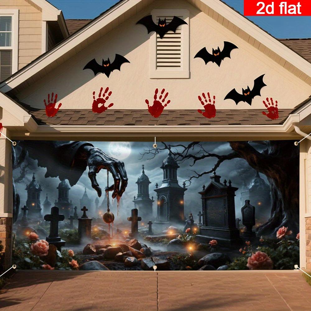 2D flat banner 1 Halloween garage door covering banner gothic-style cemetery decoration.PMJ