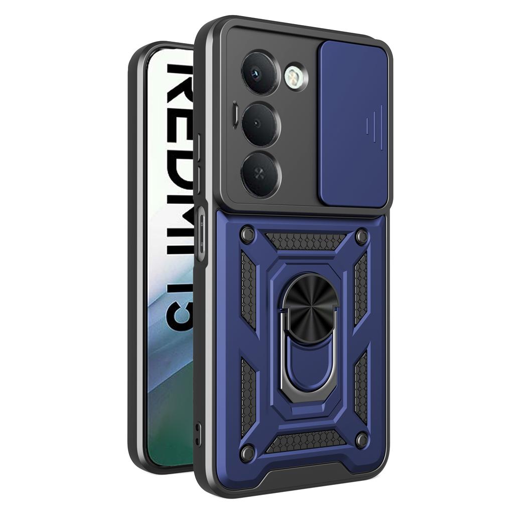 For Xiaomi Redmi 15 4G (EU) (171mm) Case Kickstand PC+TPU Phone Cover with Camera Lens Slider