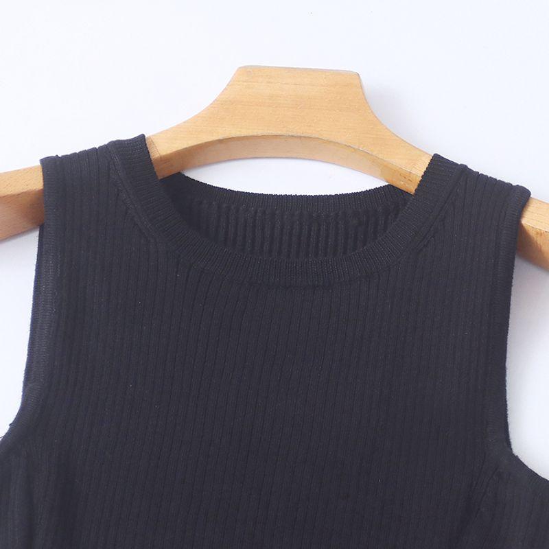 Knitted Vest Skirt Spring & Fall New Arrival Foreign Trade Women's Clothing Fashion Silm Round Neck Pullover Sleeveless Dress 30750
