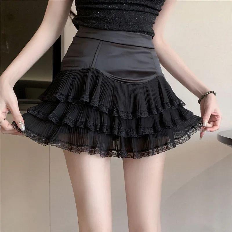 Womens High Waist Lace Ruffle Tiered Mini Skirt