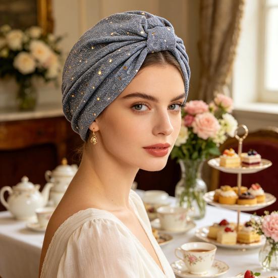 Turban Hat for Women, Sequined Crepe Fabric Headwrap, Ethnic Style Knotted Front Headwrap for All Face Shapes