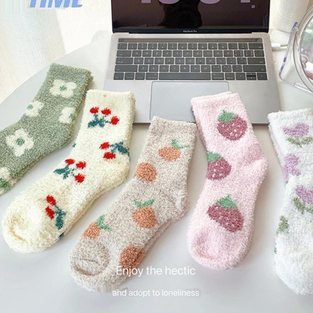Women's Cute Cherry Fluffy Mid-Calf Winter Socks