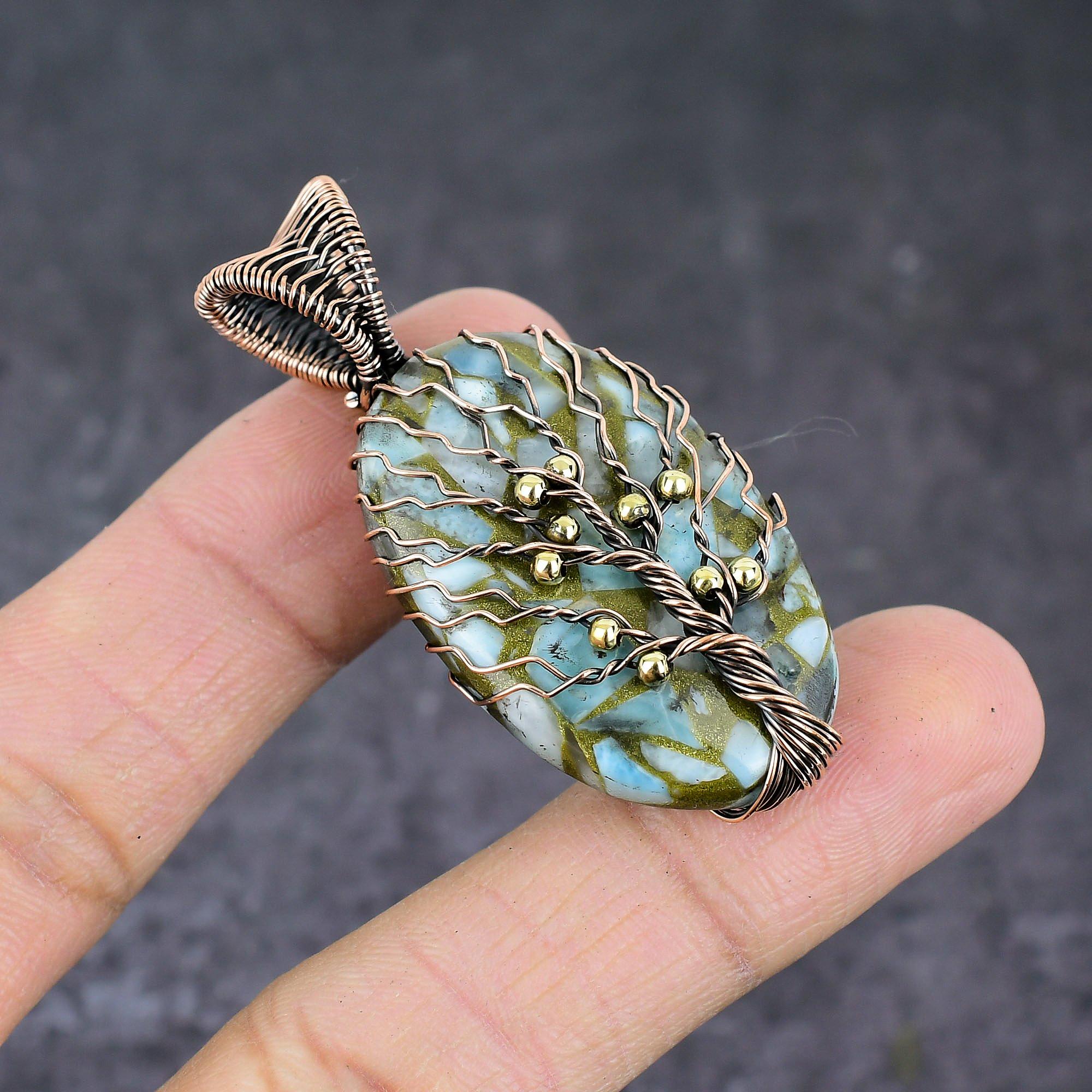 

Copper Larimar Handmade Copper Wire Wrap Tree Of Life Jewelry Pendant 2.17 w8r94