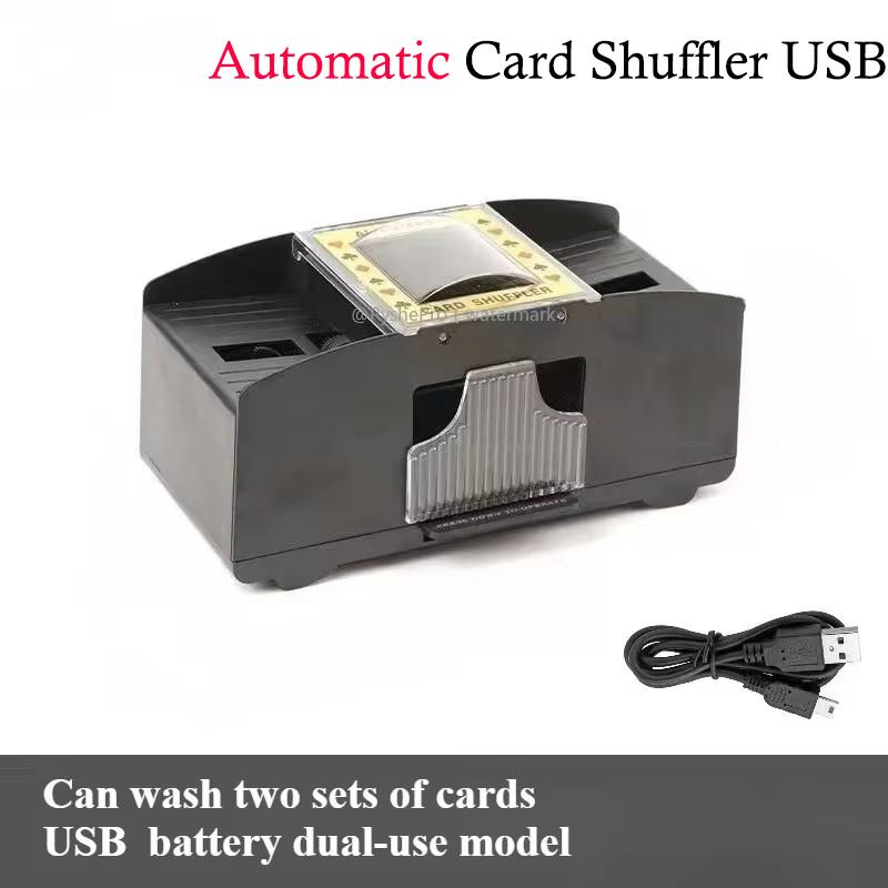Manual/Battery/USB Card Shuffler Hand Crank/Automatic Card Shuffler for UNO Skip-Bo Blackjack Cards Game, 2 Decks of Poker Cards