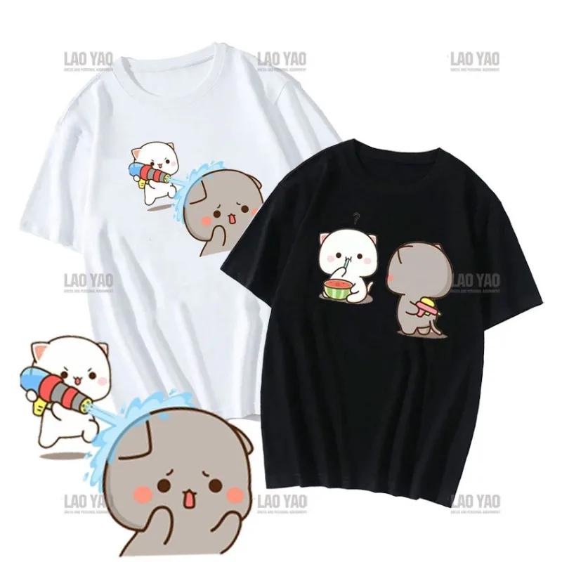 Lovely Peaches and Ash Ash T Shirt Gray Admit Mistake Tshirt Super Cute Peach Cat Cartoon Couple Print T-shirt Unisex Cotton Tee