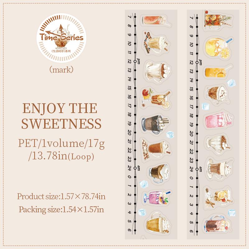 1roll Tape Life Time Series Exquisite PET Tape Decoration Notebook Photo Frame Phone Case Water Cup Stationery Box DIY Stickers