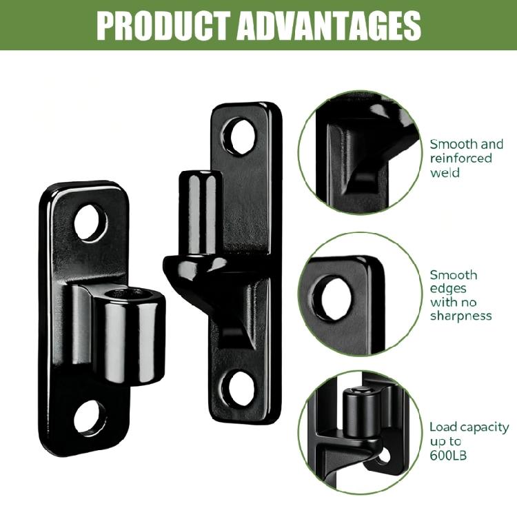 Two Piece Fence Gate Mount Set Black Hardware with Drilled Plates and Screws for Property Fence Repair, Garden Gate Use, and Yard Care