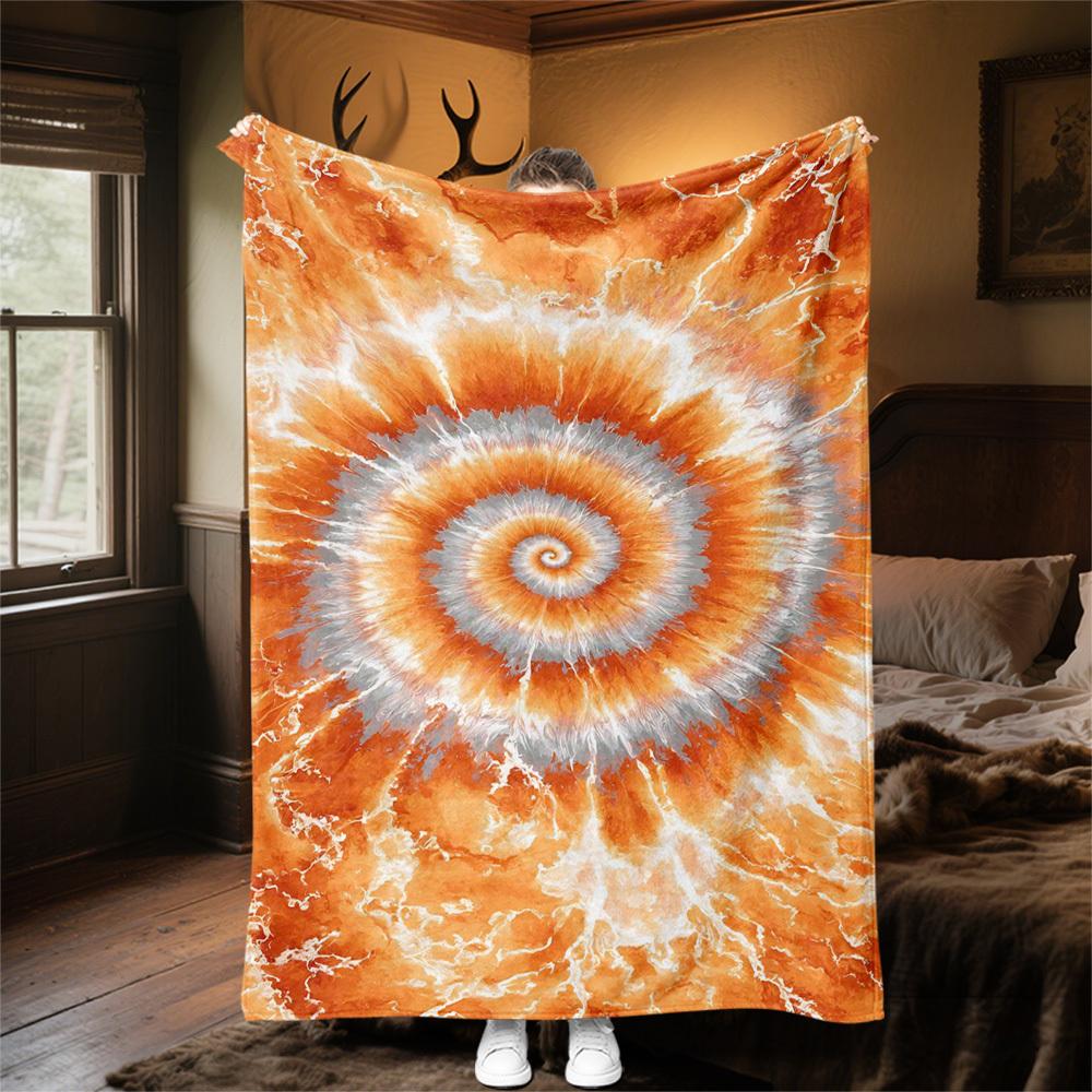 1pc tie-dye spiral Outdoor Flannel Blanket Soft Warm All-Season Throw for Sofa Bed Car Camping Office, Cozy Gift Idea1278S