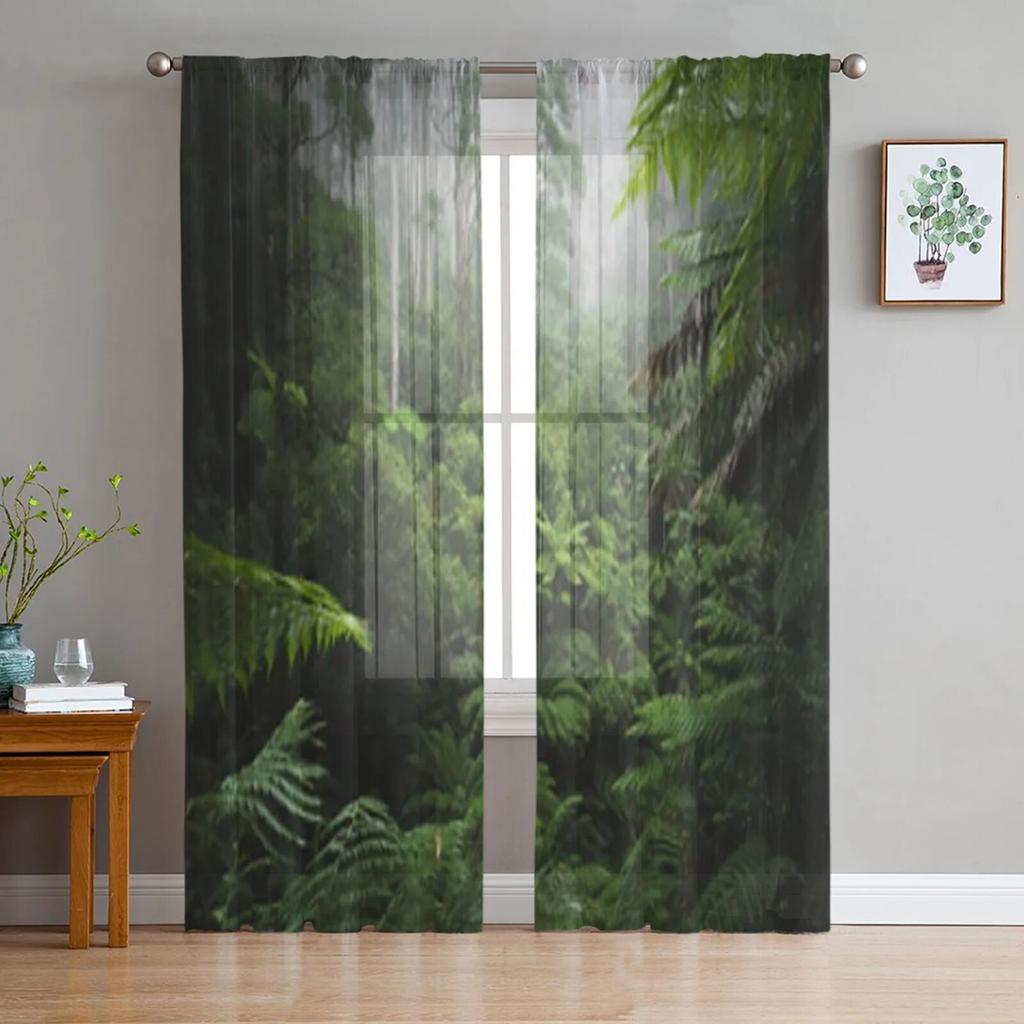 Regenwald mit Morgennebel, transparente Vorhänge für Wohnzimmerfenster, transparenter Voile-Tüllvorhang, Schlafzimmervorhänge, Wohnkultur