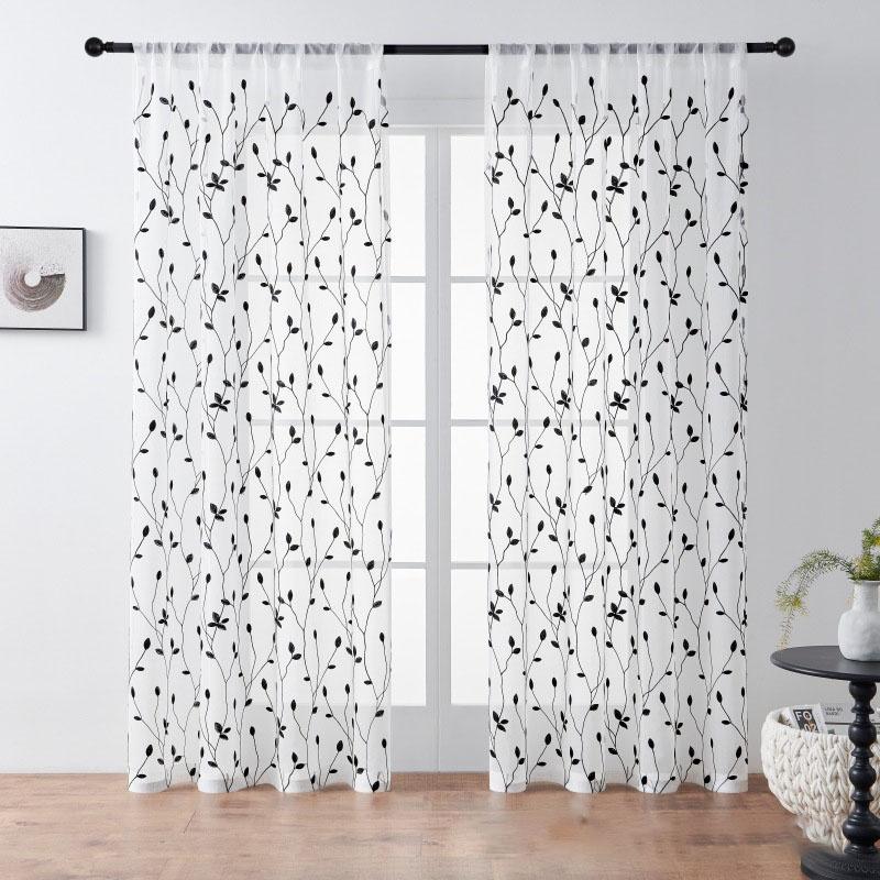Tende Trasparenti con Stampa Floreale - Foulard in Voile Filtrante per Balcone, Finestra a Baia, Soggiorno, Divisorio e Privacy