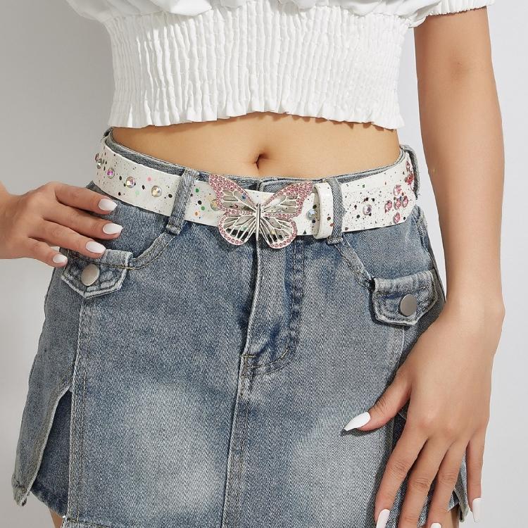 Western Shinning Buckle Belt Butterfly Adjustable Buckle Belt for Skirt Jeans