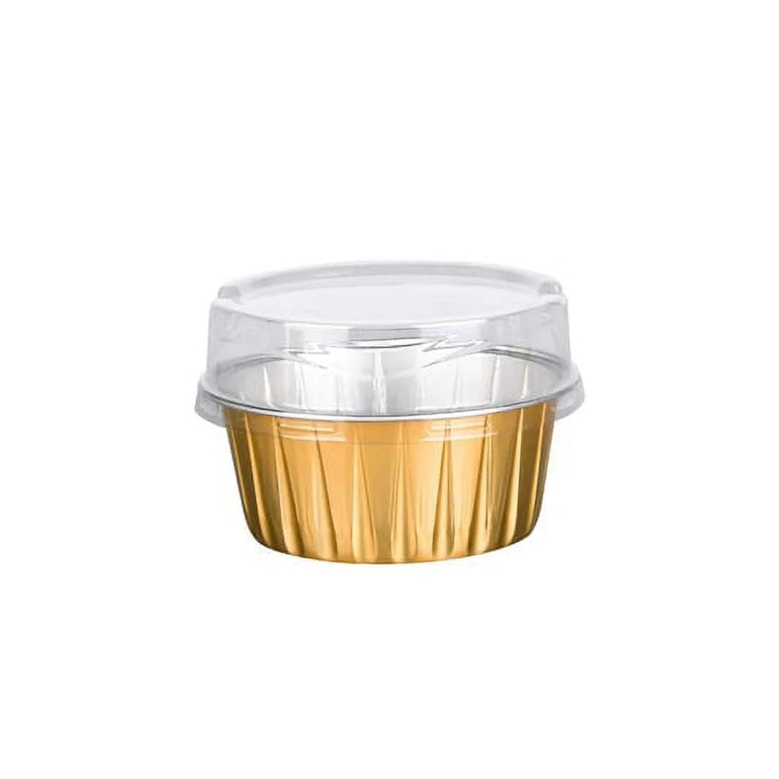 

Десертные стаканчики с крышками, 50 штук Золотые алюминиевые формочки для выпечки, Практичные рамекины для выпечки кексов, Прозрачные стаканчики для пудинга One Size