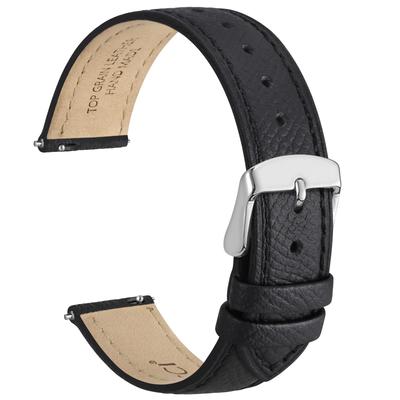 WOCCI Grace Series Genuine Leather Watch Band, 13mm, Top Grain Leather with Quick Release BlackSilver Buckle