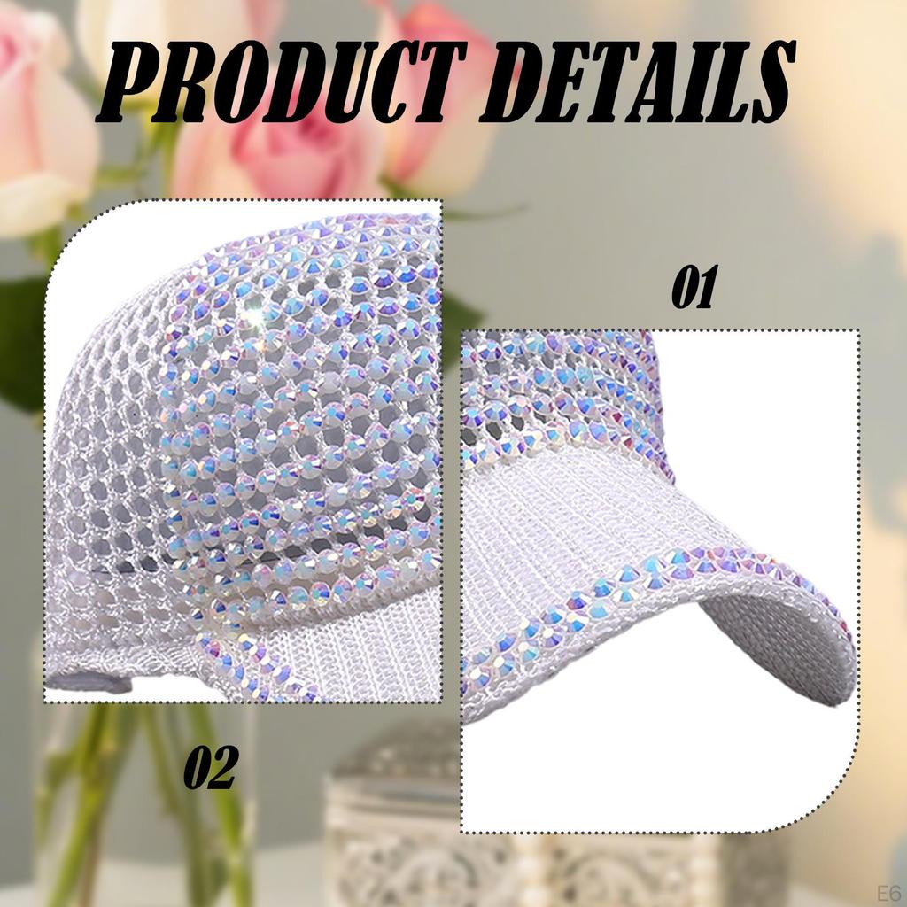 Mesh Rhinestone Baseball Cap Breathable Duckbill Adjustable Summer Beach Sun Hat Protection