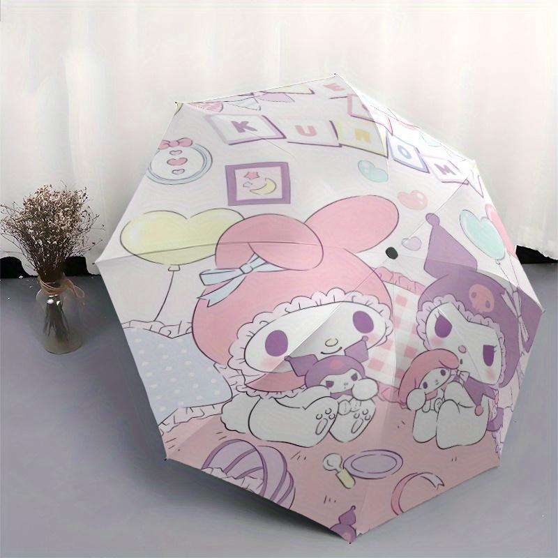My Melody & Kuromi's Party Cartoon Cartoon Umbrella, Portable 3-Fold Compact Umbrella, Suitable for Camping, Hiking and Travel, Ideal Easter Birthday