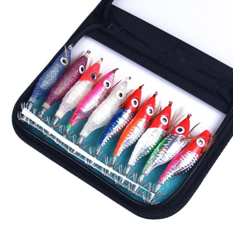 10Pcs Luminous Squid Jigs Lures Fishing Hard Fishing Lures Glow Squid Jig Hooks