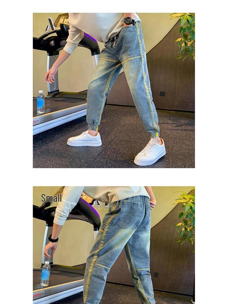 Men's 2024 Spring/Autumn Loose Straight Jeans, Trendy Casual Nine-Point Harem Pants