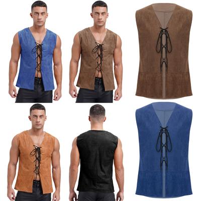 Gilet Pirate Cowboy Homme Laçage Avant Couleur Unie Gilet Cosplay Médiéval Costume Halloween
