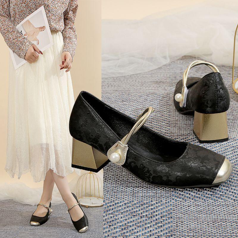 Mary Jane high heels French fairy single shoes 2025 new new Chinese style with skirt thick heel small fragrant shoes female