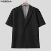INCERUN Oversized Men Summer Turn-down Collar Short Sleeve Texture Buttons Casual Shirts