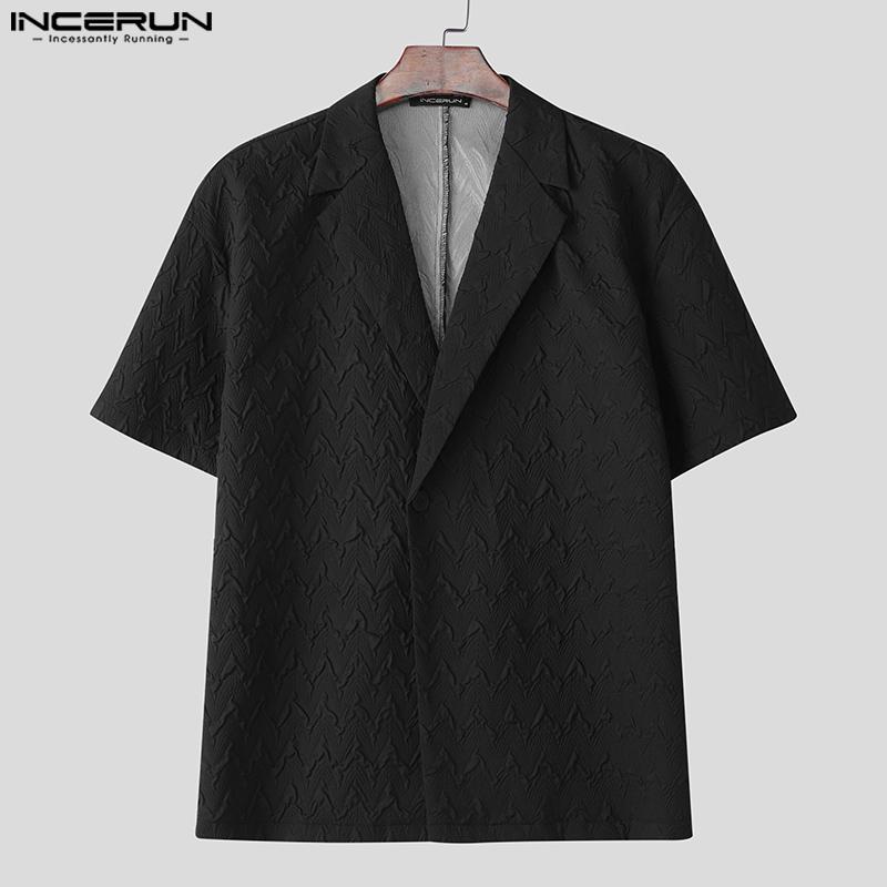 INCERUN Cămăși Casual de Vară pentru Bărbați Oversized cu Guler Turn-down, Mânecă Scurtă, Textură cu Nasturi