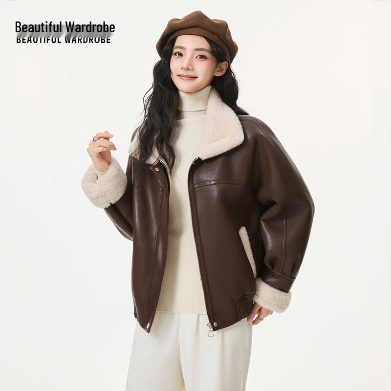 Красивый Гардероб Женская Ретро Куртка из Искусственной Кожи с Флисовой Подкладкой и Лацканами L