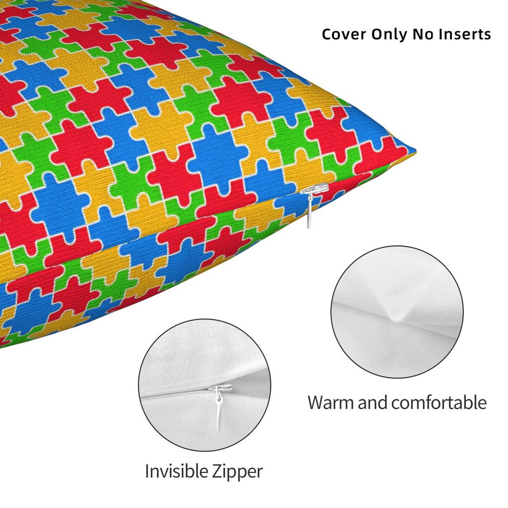 Pillow Case Symmetric White Background Autism Puzzle Comfy Pillow Cover For Chair Sofa Home Decor Cute Funny Pillowcases