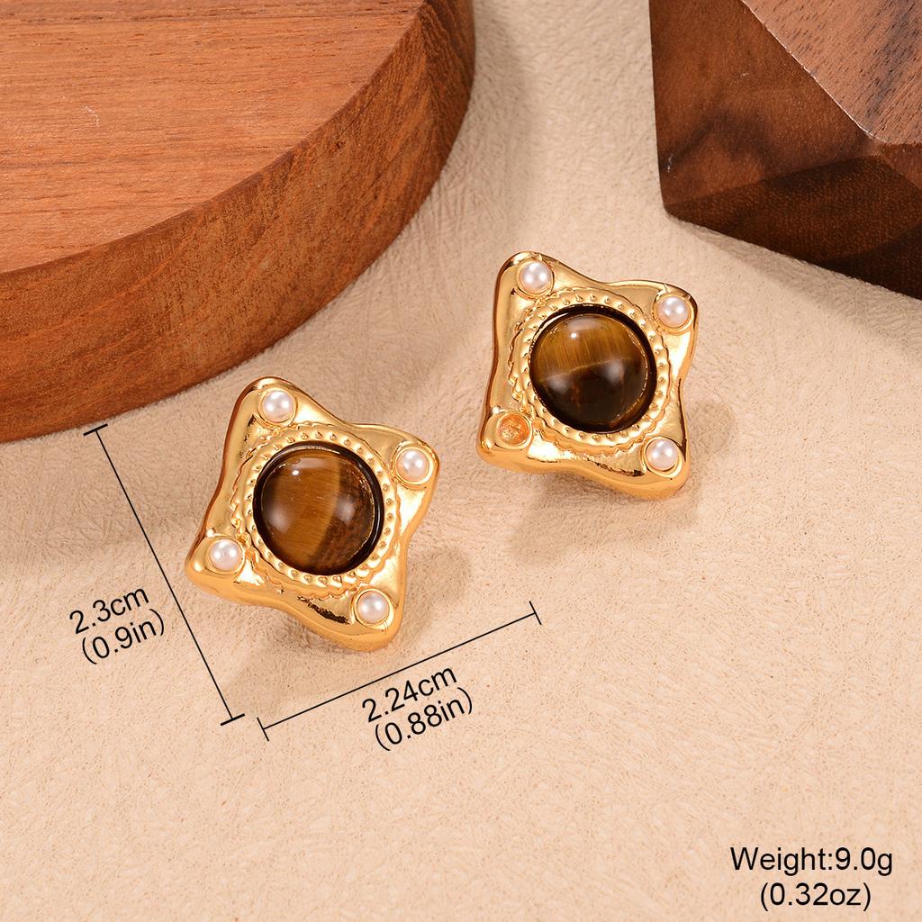 Coffee Earrings New Niche Tiger Eye Series Hong Kong Style Autumn and Winter Earrings Light Luxury Retro Simple Stud Earrings