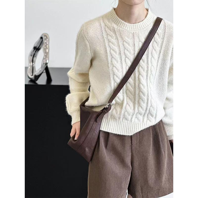 

Простой однотонный свитер женский осенне-зимний маленький ретро нежный ленивый ветер мягкий восковой вязаный свитер с косами One size бежевый