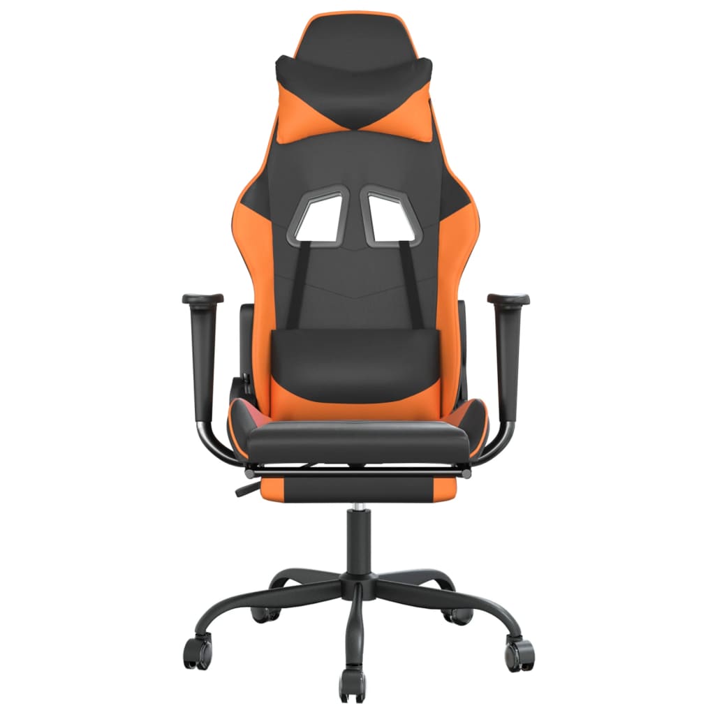Gaming Chair with Massage Function and Footrest Black & Orange Faux Leather