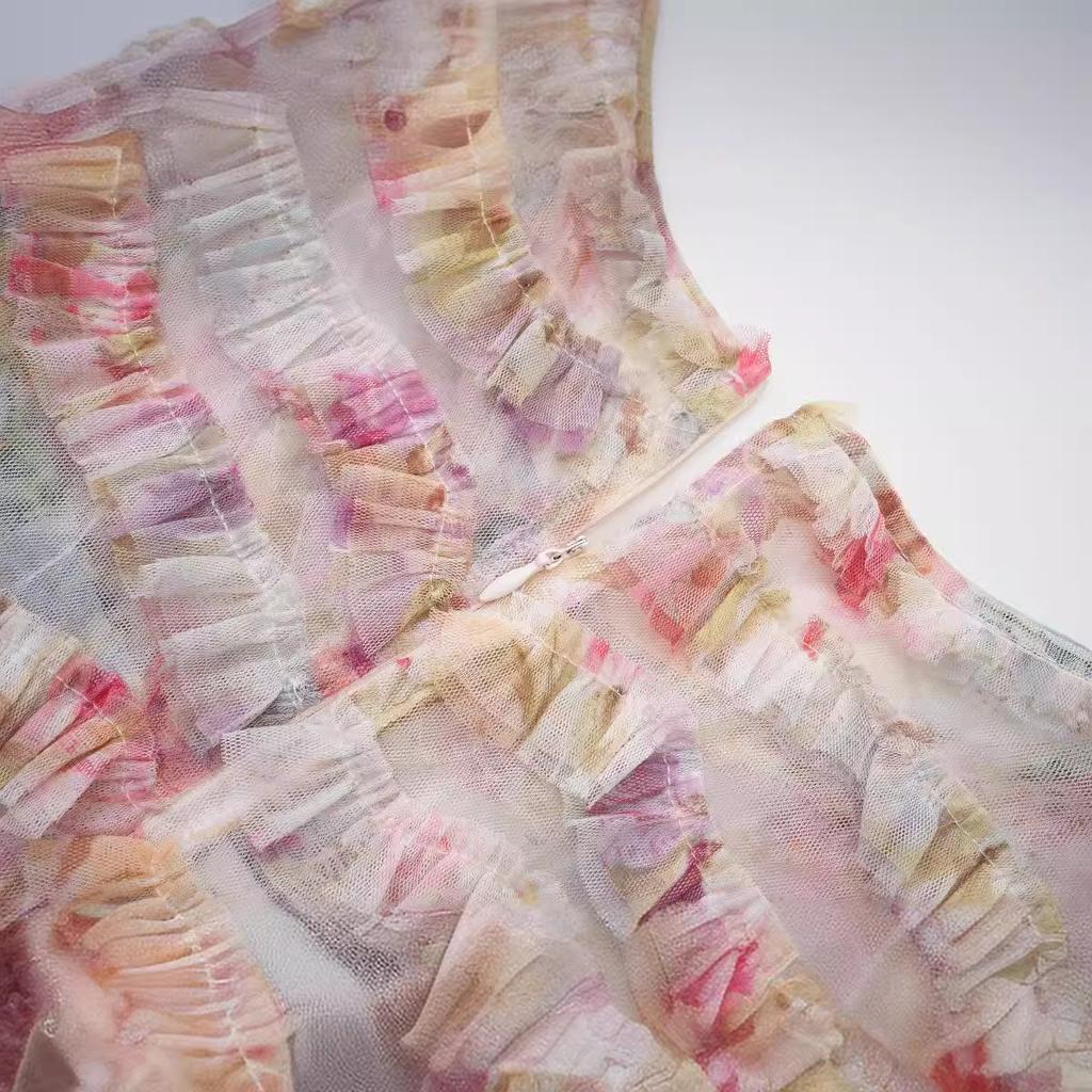 Floral V-neck Short-sleeved Dress Niche Sweet Long Dress Birthday Party Seaside Daily Commuter Summer Women's Clothing