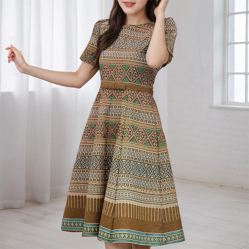 

ZANZEA Женское повседневное летнее платье с круглым вырезом и коротким рукавом с принтом 5XL хаки