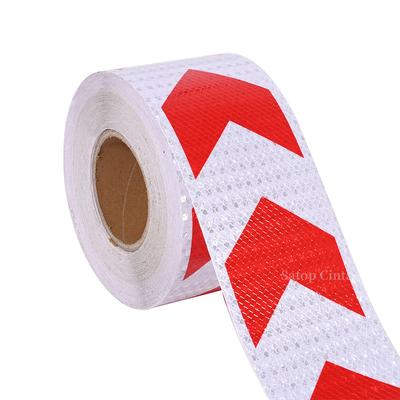 10CM*10M Beyaz-Kırmızı Ok Yapışkanlı Yansıtıcı Uyarı Bantları Su Geçirmez Dikkat Çekici Trafik Güvenliği Uyarı Reflektörleri Eşyalar İçin