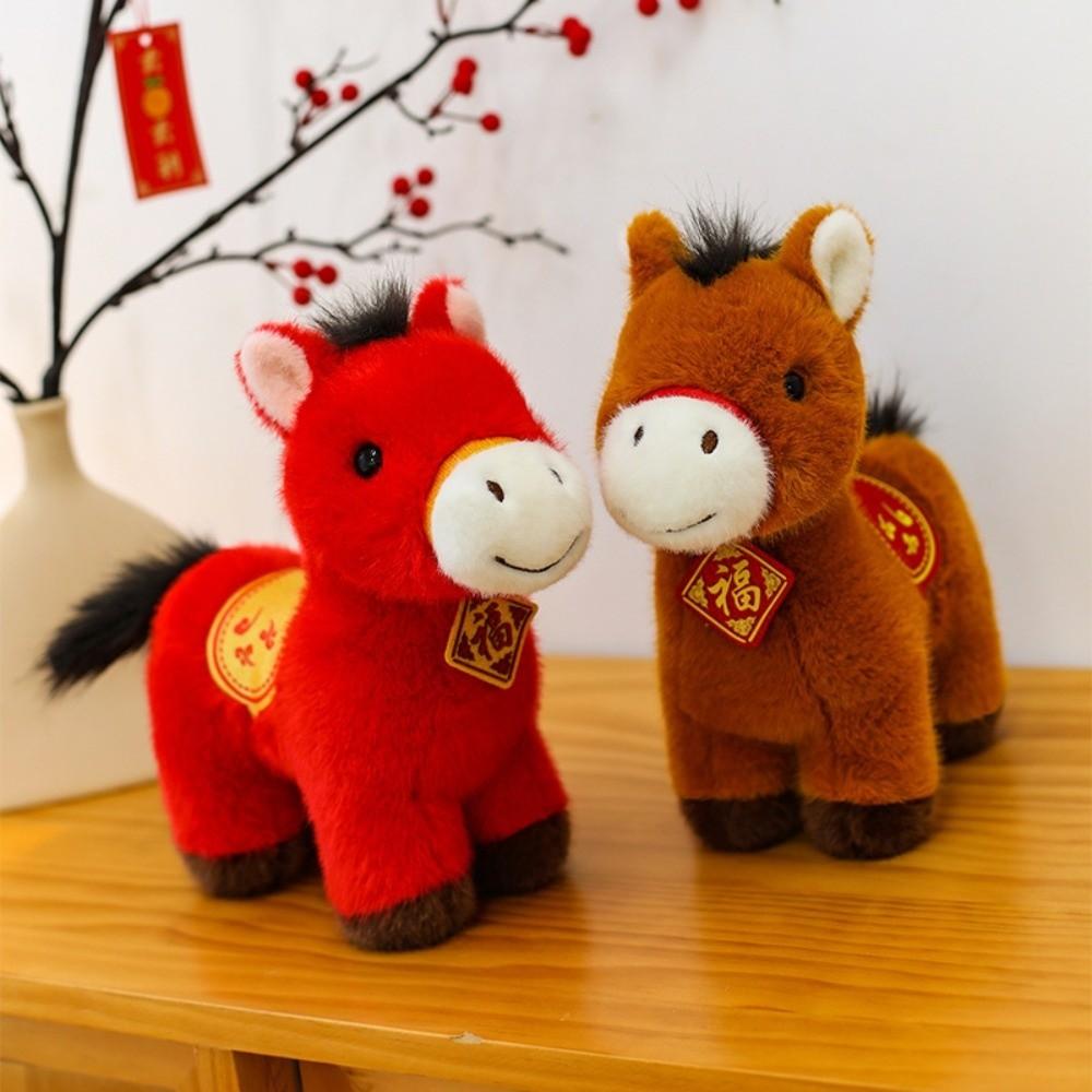 Cartoon Plush Chinese Horse Mascot Stuffed Animal 20cm Plush Doll New Year Blessing Souvenir Gift