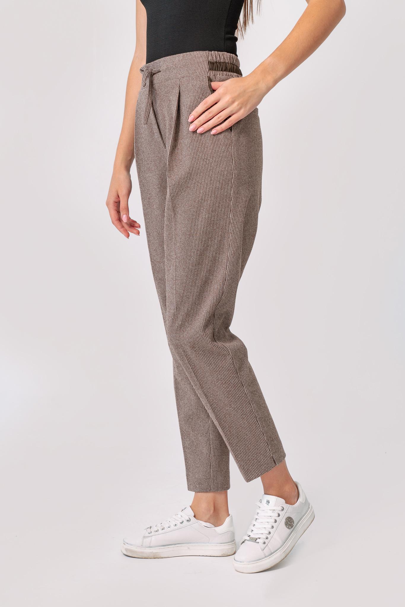 

Штани в дрібну клітку на зав язці вкорочені 40 коричневого цукру кольору