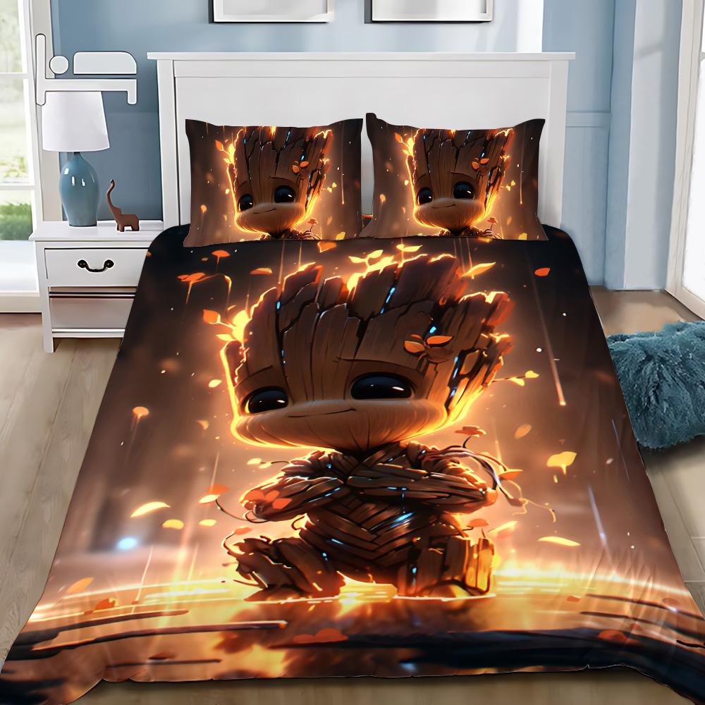 Cute Groot Duvet Cover Pillowcase 2/3pcs Bedding Set Adult Boy Girl Bedroom Decoration Children Gift Single Double Large Size