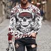 Męskie Koszulki z Graficznym Czaszką Długi Rękaw Szkielet 3D Print Street man t shirt jesień Dekolt Okrągły Casual Y2k Top oversize Męska odzież