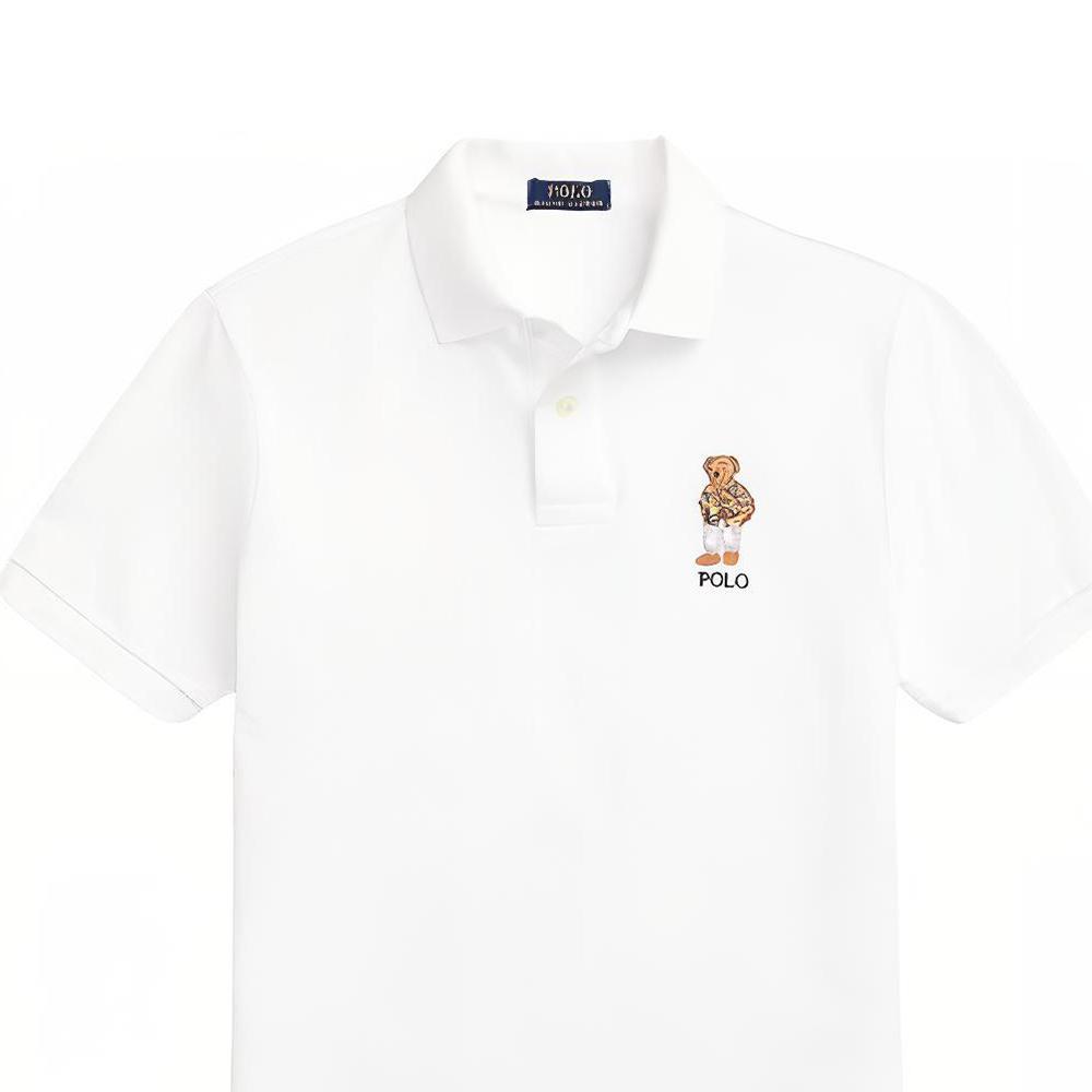 Polo Ralph Lauren Custom Slim Fit Polo Shirt With Bear Letter Print Men Polo Shirts White MNPOKNI1N822742-100