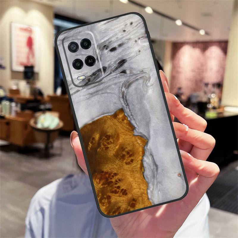 Resin Wood Case For Oppo A40 A60 A80 A18 A38 A58 A78 A98 A16 A76 A96 A15 A17 A77 A74 A94 A54 A57S Cover