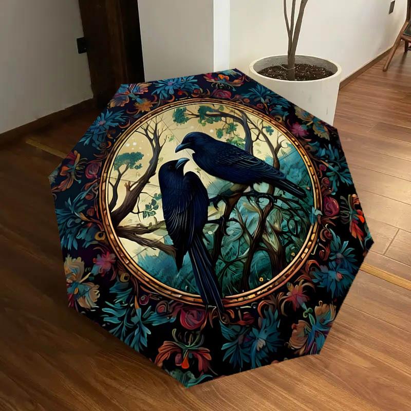 1pc Ravens in Ornate Floral Frame Umbrella with Plastic Handle,Suitable for All Seasons Home Travel Outdoor UmbrellaDD1290