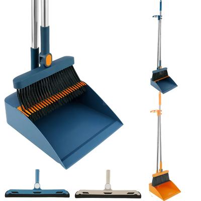 Folding Broom Dustpan Floor Brush Set Long Handle 180°Rotating Floor Broom Squeegee Dustpan Set Durable Home Clean Tools