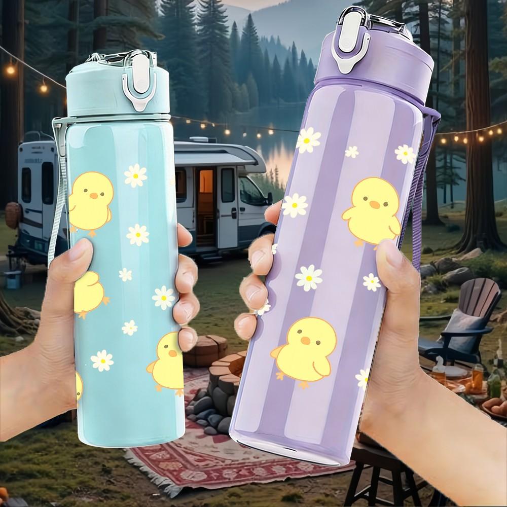 1PC Little Yellow Chicks Pattern 750ml Color Plastic Sports Water Bottle Leakproof Flip Straw Lid Suitable for Sports Office Home Use