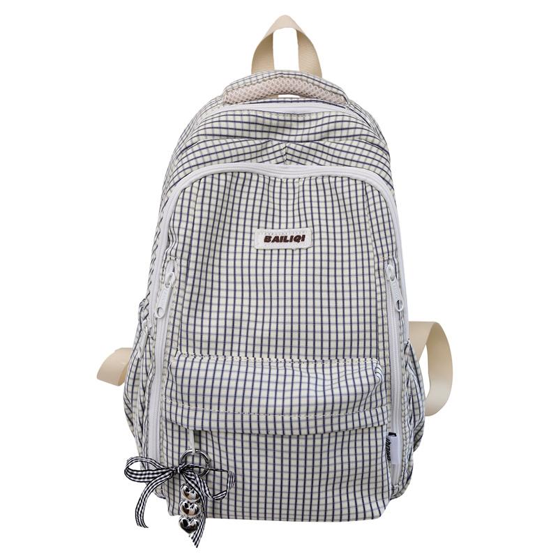 

Студенческий школьный рюкзак с клетчатым принтом для женщин чёрный