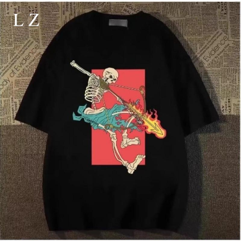 

Motorcycle Spring Summer Skull Archery Creative Simple Versatile T-Shirt Fashion Men s Couple Loose Casual 4XL