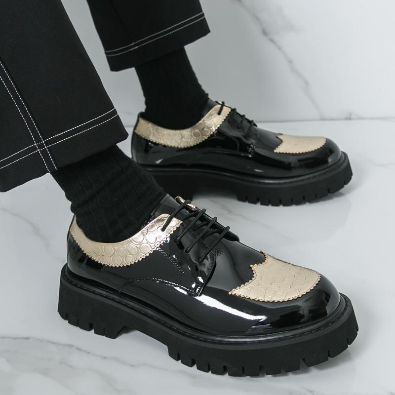 Men Thick Soled Derby Shoes Color Blocked Lace Up Business Banquet Men Shoes