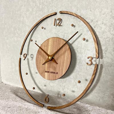 Wooden Wall Clock, Natural Walnut, Clear, Modern, Stylish, Simple Design, Silent, 30cm Diameter (Cute Dots)