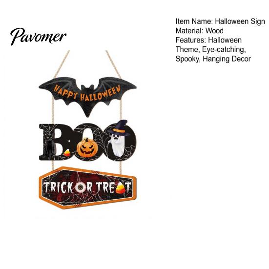 Seasonal Wall Hanging Plaque Happy Halloween Wooden Sign, Cute Bat Ghost Pumpkin Boo Door Hanger, Trick Indoor Holiday Hanger or Treat Sign for Party,