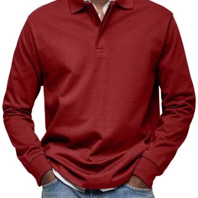 Men Casual Versatile Long Sleeve Button Lapel Polo Shirt